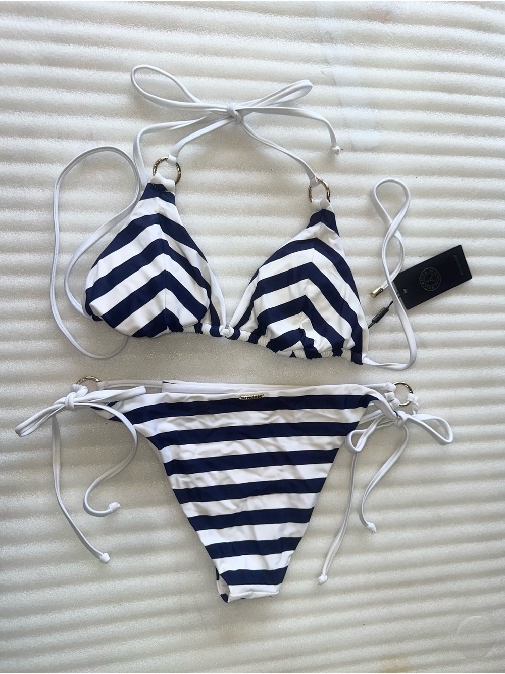 RELLECIGA Navy & White Striped Bikini Set